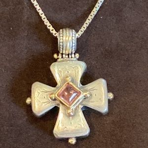 Konstantino Cross Pendant Necklace with Pink Tourmaline.